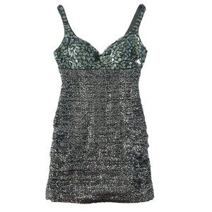 Let’s Fashion Beaded Sequin Mini Dress Gray Semi Formal‎ Size M Style 5608